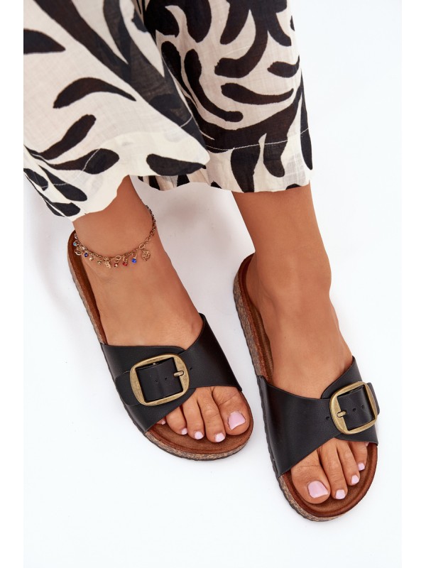 Women's sandals on cork platform with buckle black Vianara
