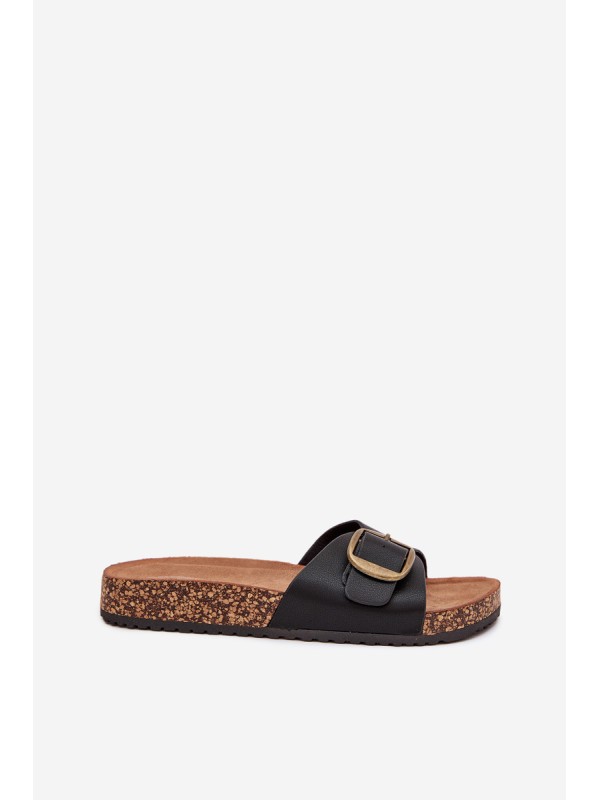 Women's sandals on cork platform with buckle black Vianara