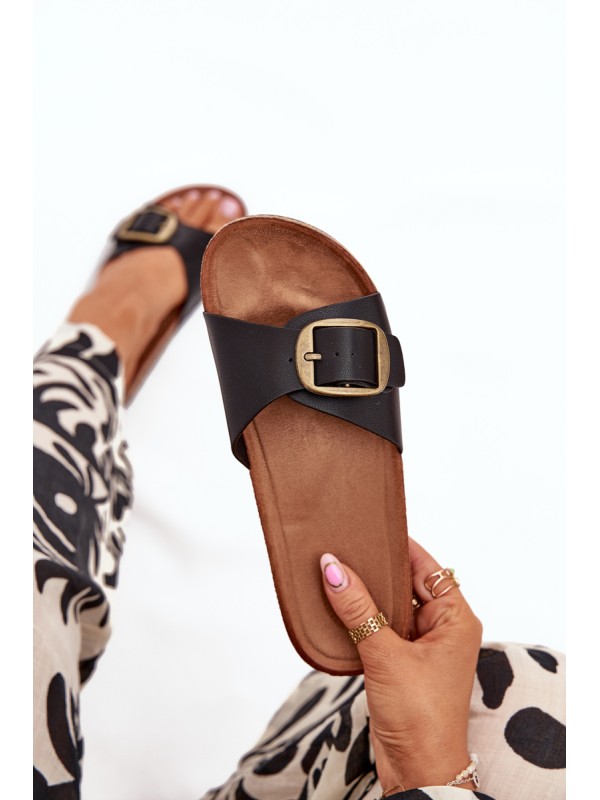Women's sandals on cork platform with buckle black Vianara