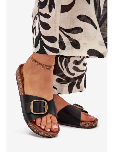 Women's sandals on cork platform with buckle black Vianara