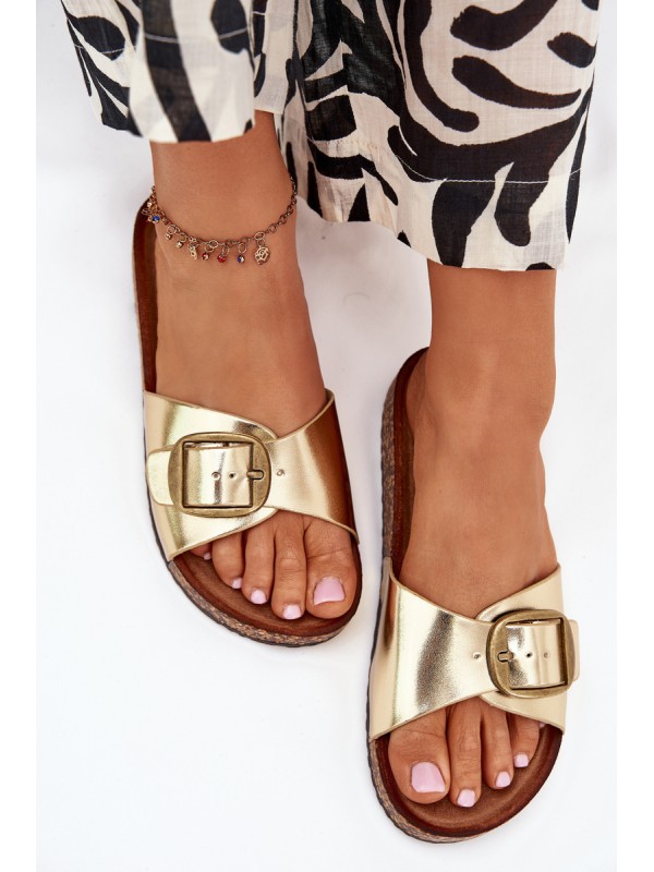 Women Sandals On Cork Platform With Buckle Golden Vianara
