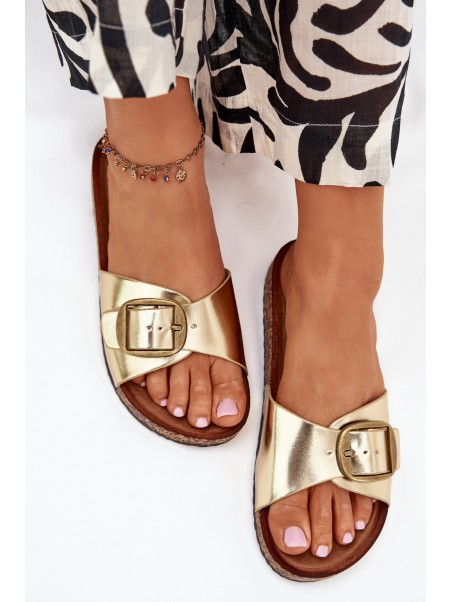 Women Sandals On Cork Platform With Buckle Golden Vianara