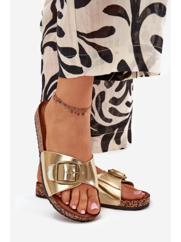 Women Sandals On Cork Platform With Buckle Golden Vianara
