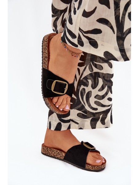 Women's Sandals With Buckle On Cork Platform Black Zavira