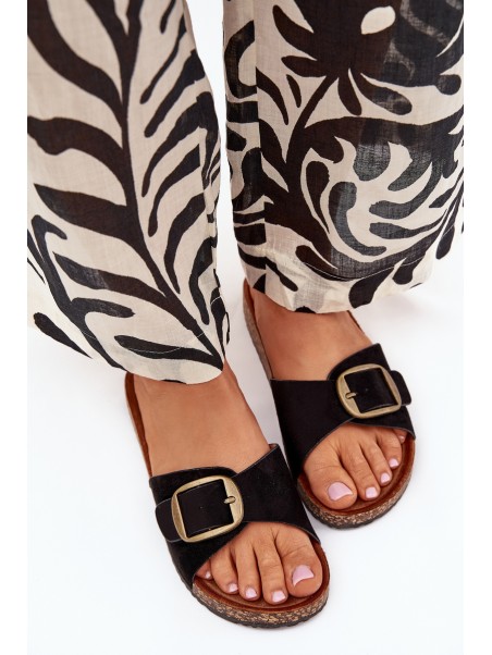 Women's Sandals With Buckle On Cork Platform Black Zavira