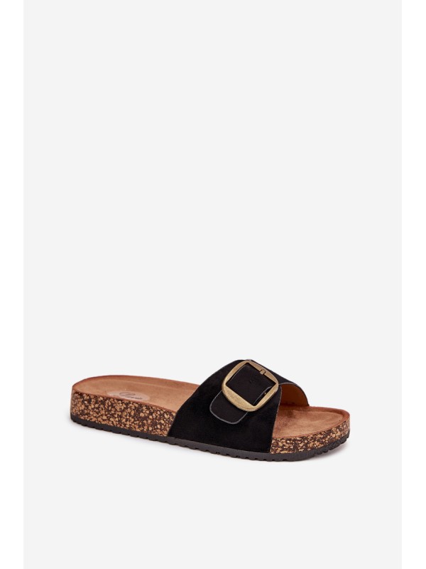 Women's Sandals With Buckle On Cork Platform Black Zavira