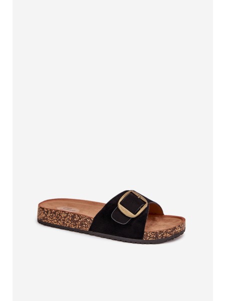 Women's Sandals With Buckle On Cork Platform Black Zavira
