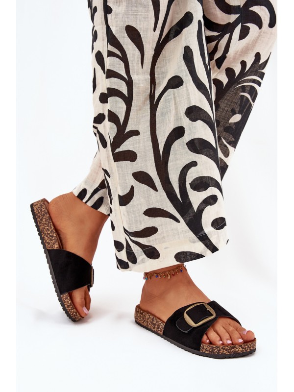 Women's Sandals With Buckle On Cork Platform Black Zavira