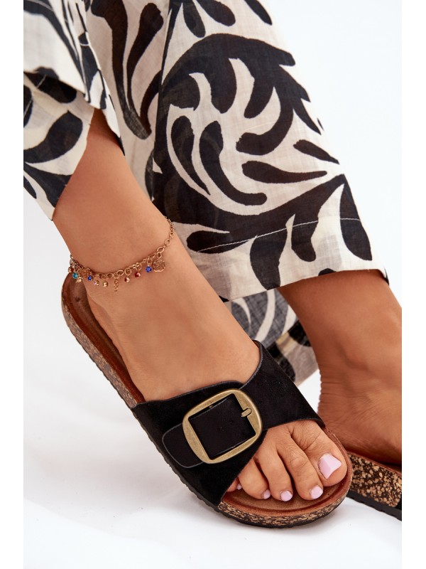Women's Sandals With Buckle On Cork Platform Black Zavira