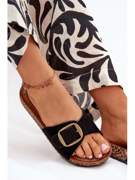 Women's Sandals With Buckle On Cork Platform Black Zavira