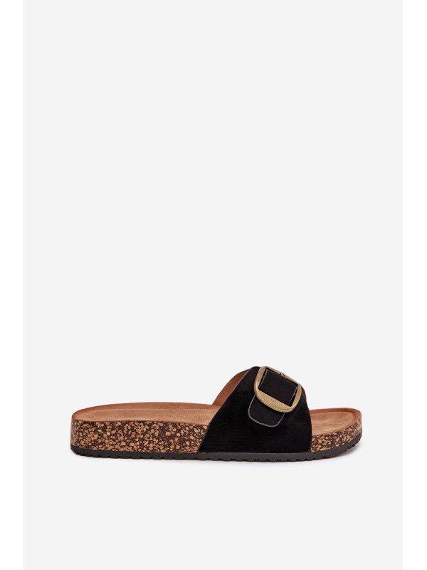 Women's Sandals With Buckle On Cork Platform Black Zavira