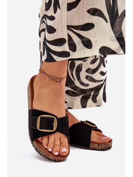 Women's Sandals With Buckle On Cork Platform Black Zavira