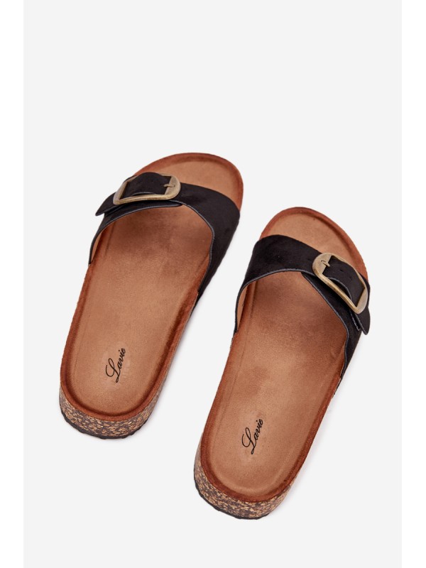 Women's Sandals With Buckle On Cork Platform Black Zavira