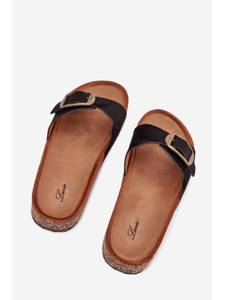 Women's Sandals With Buckle On Cork Platform Black Zavira