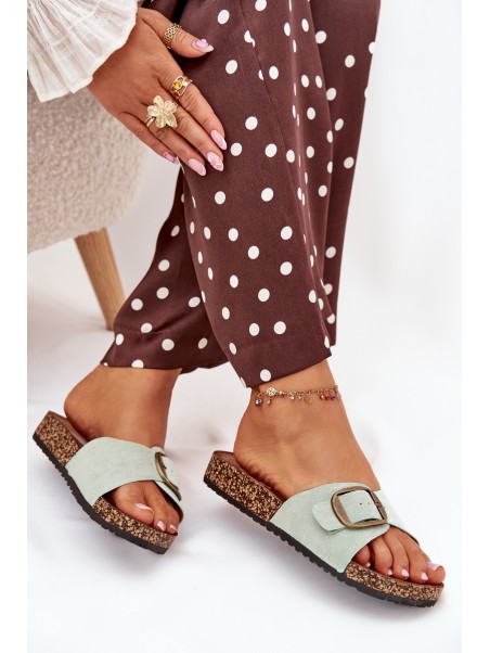 Women's sandals with buckle on cork platform mint Zavira
