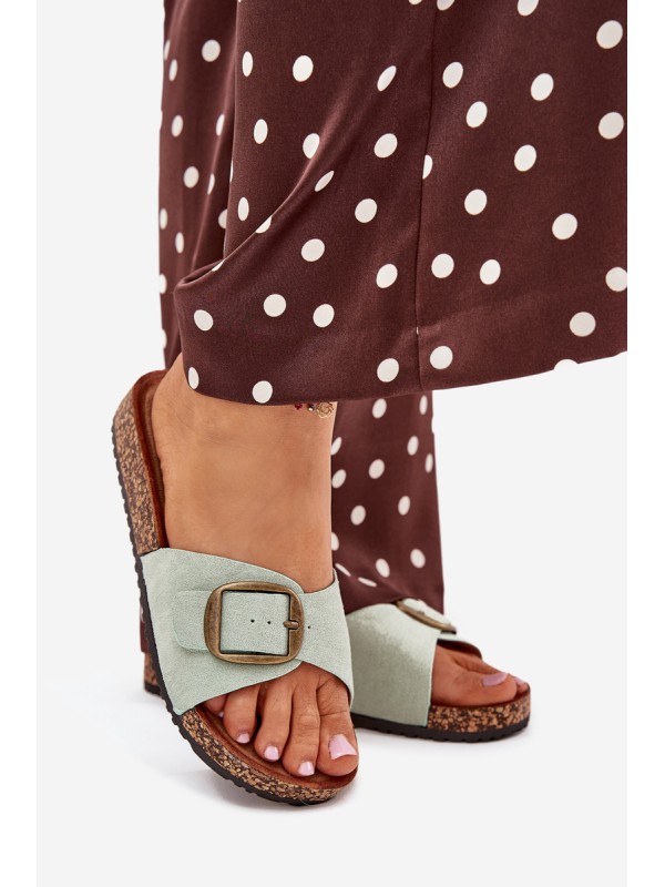 Women's sandals with buckle on cork platform mint Zavira