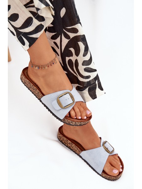 Women's Slippers With Buckle On Cork Platform Blue Zavira