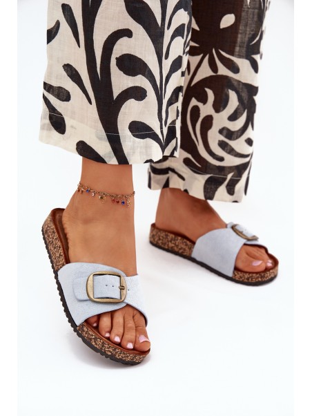 Women's Slippers With Buckle On Cork Platform Blue Zavira
