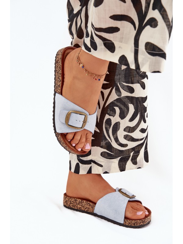 Women's Slippers With Buckle On Cork Platform Blue Zavira