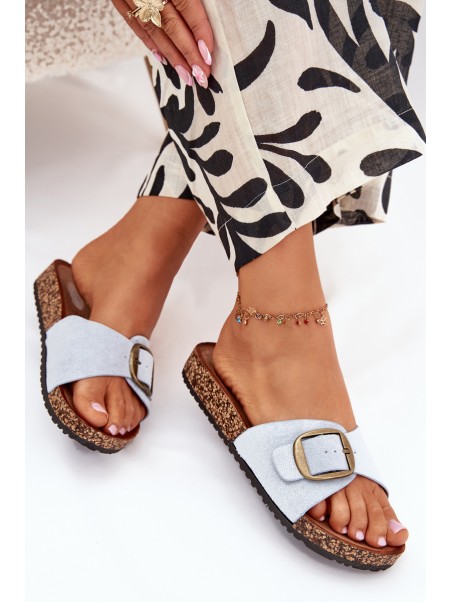 Women's Slippers With Buckle On Cork Platform Blue Zavira