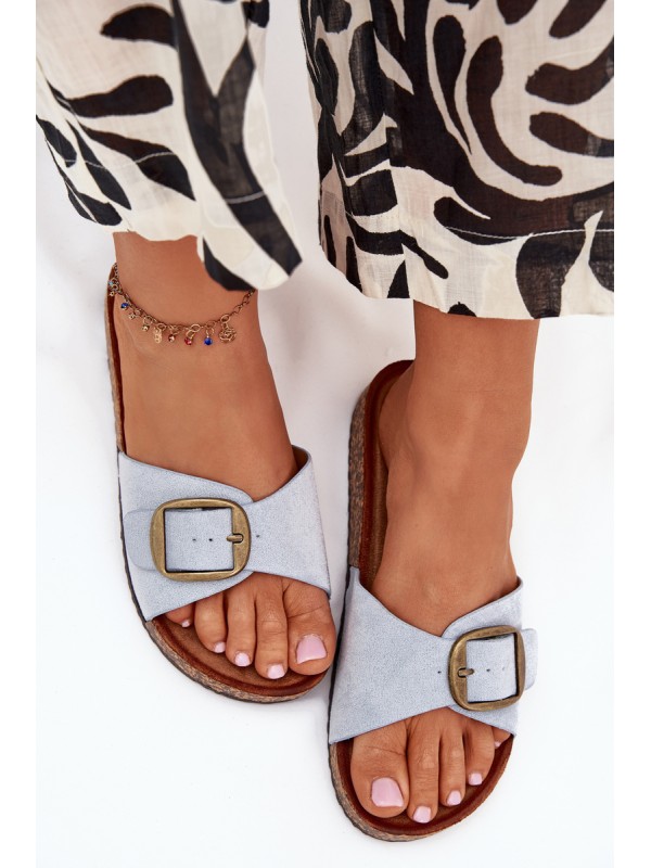 Women's Slippers With Buckle On Cork Platform Blue Zavira