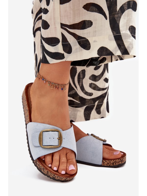 Women's Slippers With Buckle On Cork Platform Blue Zavira