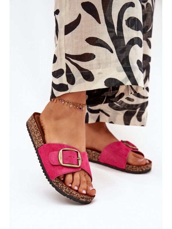 Women's sandals with buckle on cork platform fuchsia Zavira