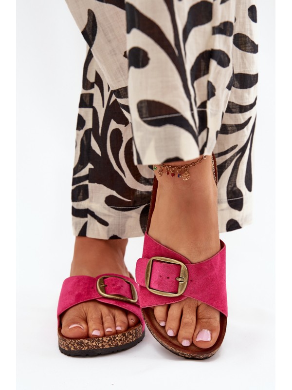 Women's sandals with buckle on cork platform fuchsia Zavira