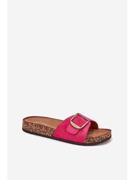Women's sandals with buckle on cork platform fuchsia Zavira