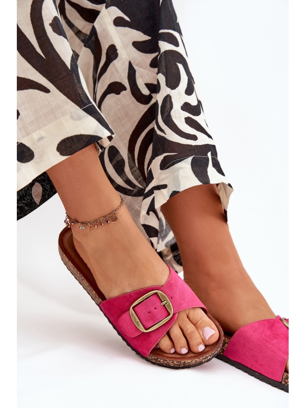 Women's sandals with buckle on cork platform fuchsia Zavira