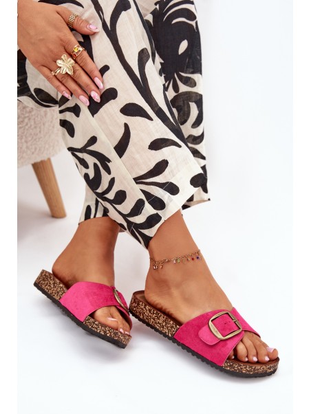 Women's sandals with buckle on cork platform fuchsia Zavira