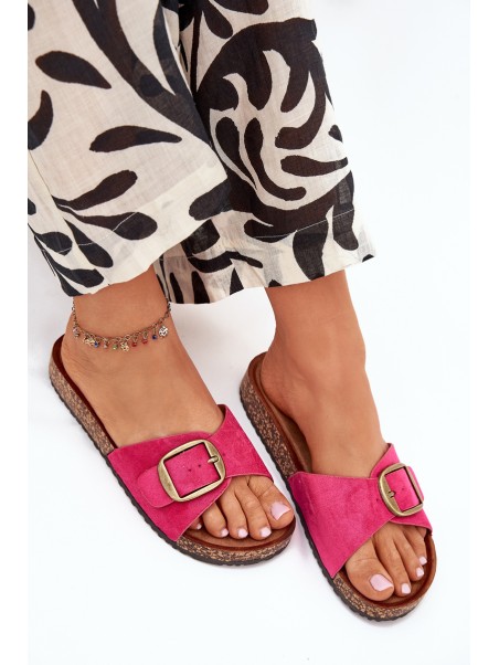 Women's sandals with buckle on cork platform fuchsia Zavira
