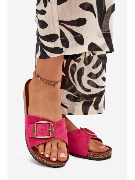 Women's sandals with buckle on cork platform fuchsia Zavira