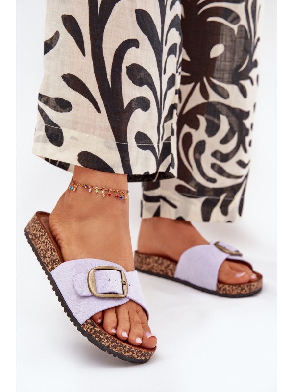 Women's Slippers With Buckle On Cork Platform Lilac Zavira