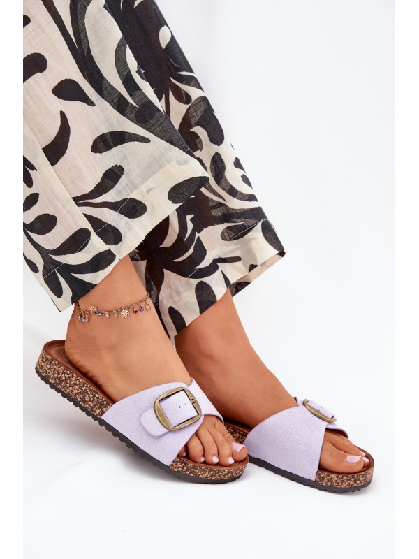 Women's Slippers With Buckle On Cork Platform Lilac Zavira