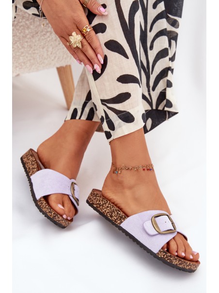 Women's Slippers With Buckle On Cork Platform Lilac Zavira