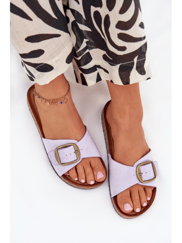 Women's Slippers With Buckle On Cork Platform Lilac Zavira