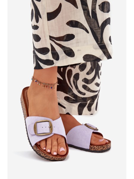 Women's Slippers With Buckle On Cork Platform Lilac Zavira