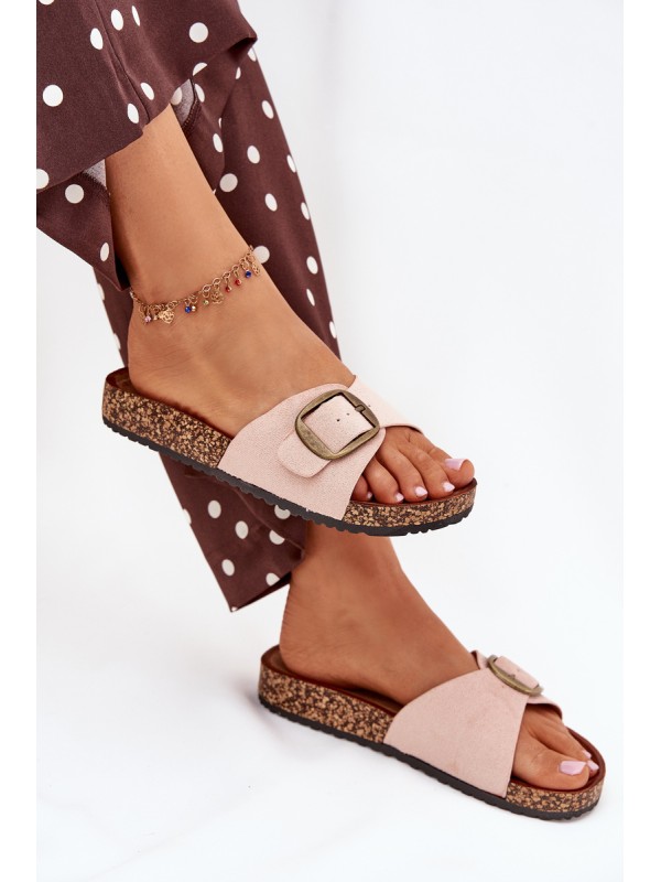 Women's sandals with buckle on cork platform pink Zavira
