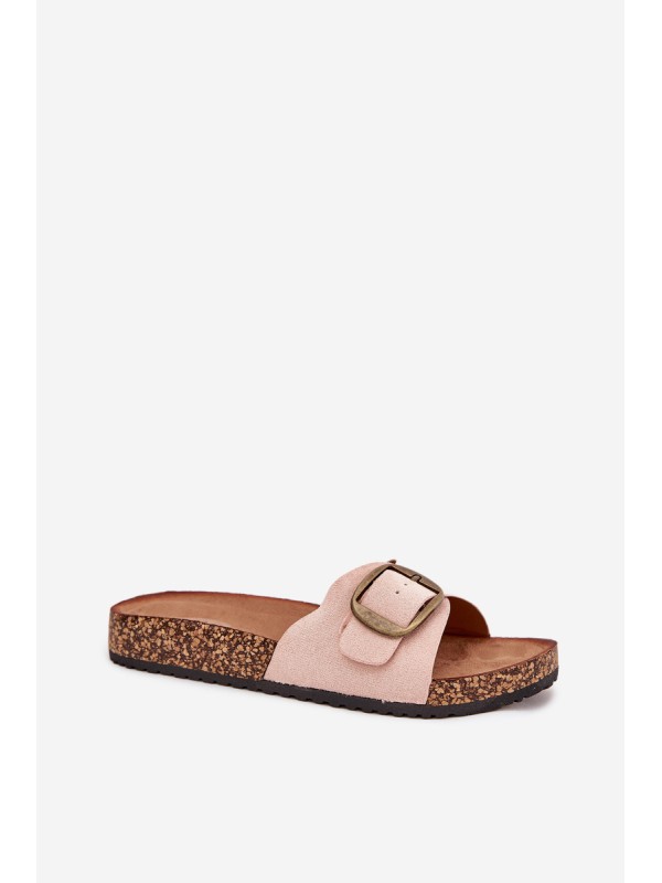 Women's sandals with buckle on cork platform pink Zavira