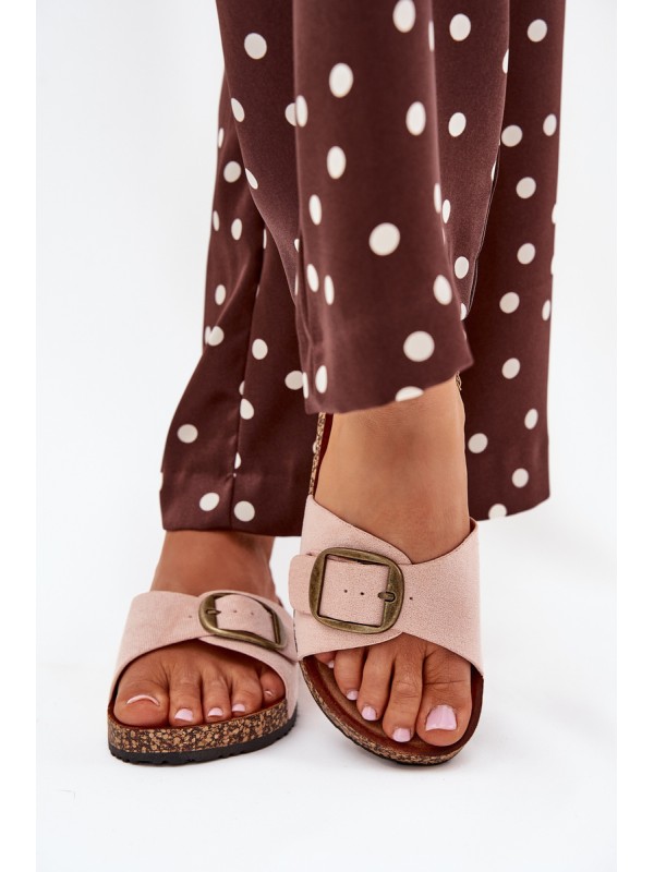 Women's sandals with buckle on cork platform pink Zavira