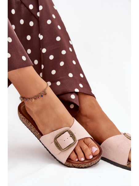 Women's sandals with buckle on cork platform pink Zavira