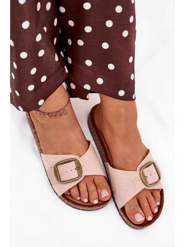Women's sandals with buckle on cork platform pink Zavira