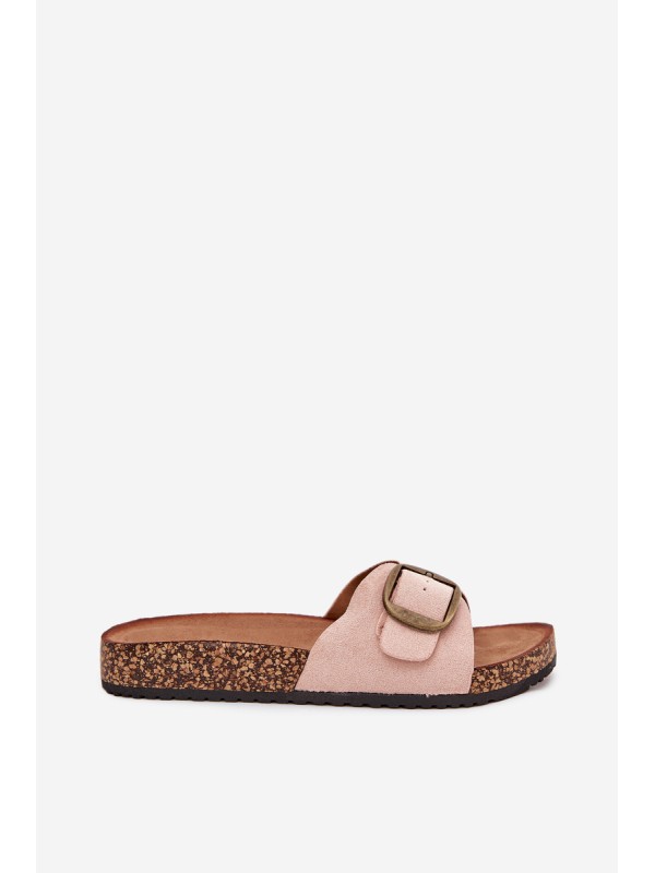 Women's sandals with buckle on cork platform pink Zavira