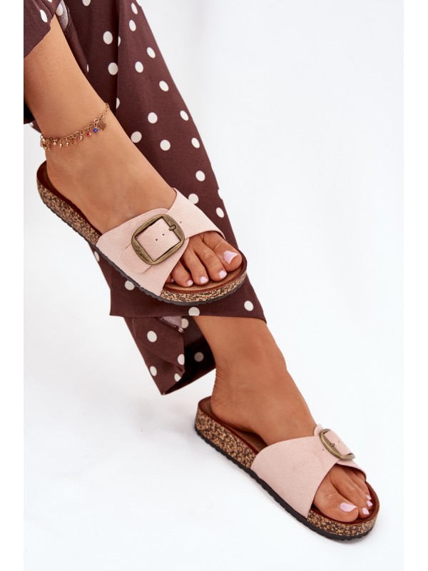 Women's sandals with buckle on cork platform pink Zavira