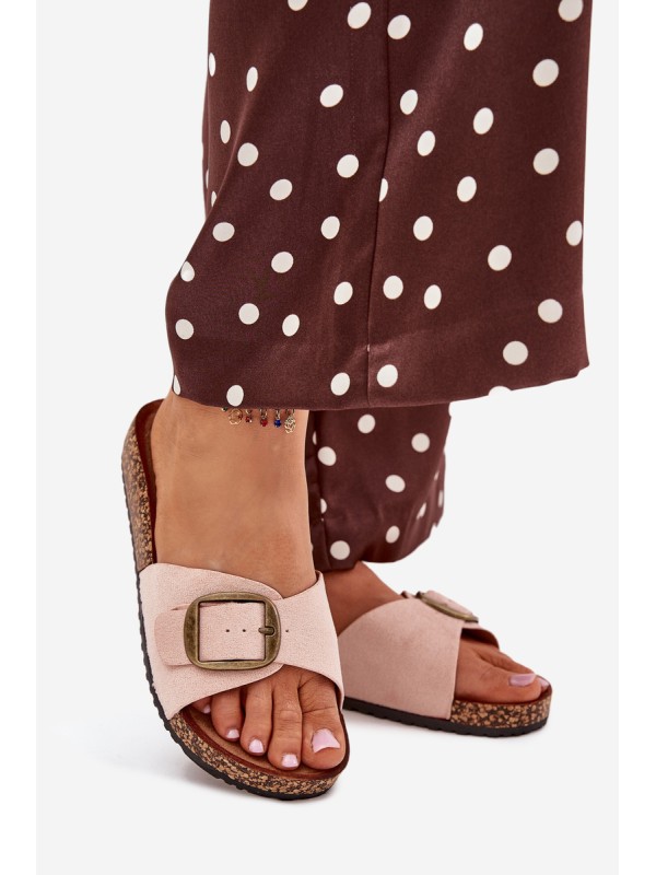 Women's sandals with buckle on cork platform pink Zavira