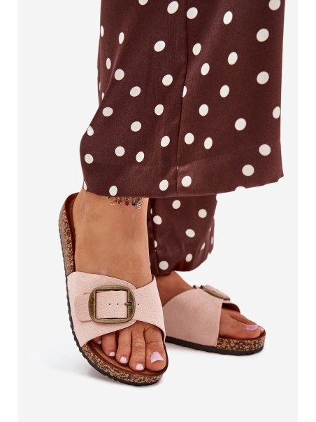 Women's sandals with buckle on cork platform pink Zavira