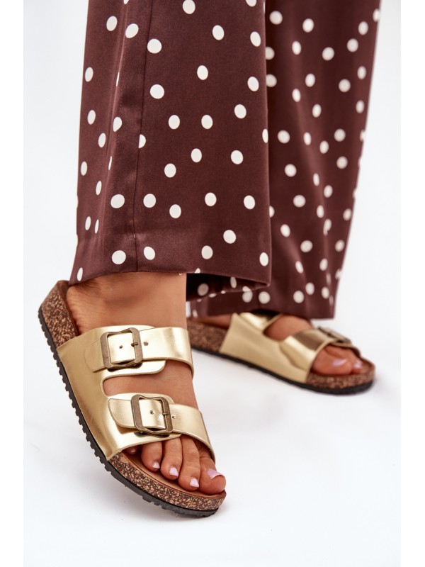 Women's sandals on cork platform with buckles golden Vesina