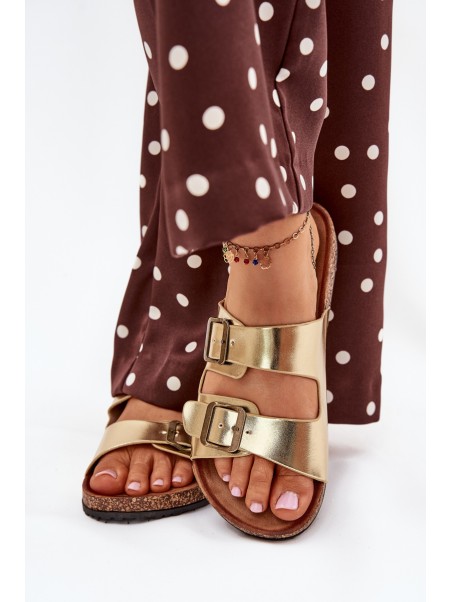 Women's sandals on cork platform with buckles golden Vesina