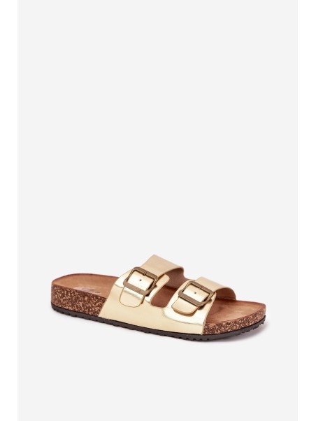 Women's sandals on cork platform with buckles golden Vesina